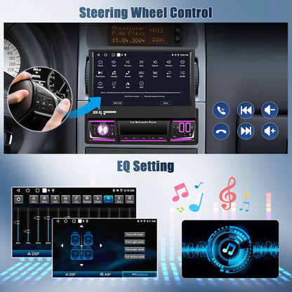 OiLiehu 2+64G Android 13 Autoradio 1 Din met Draadloze CarPlay Android Auto 7" IPS Handmatig Uitklappend met Beeldscherm GPS WiFi Bluetooth Mirror Link FM RDS SWC USB EQ AUX TF-Port