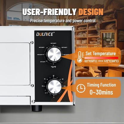 Elektrische pizzaoven, 1500 W, 12 inch, roestvrij staal, met timer van 30 minuten, temperatuurregeling 50-300 °C, voor bakken in restaurant, thuis, pizzaoven