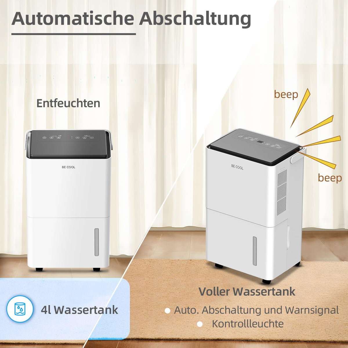 Be Cool BC20LEF2301 luchtontvochtiger 20m² 400W 20 l/dag Wit, Grijs
