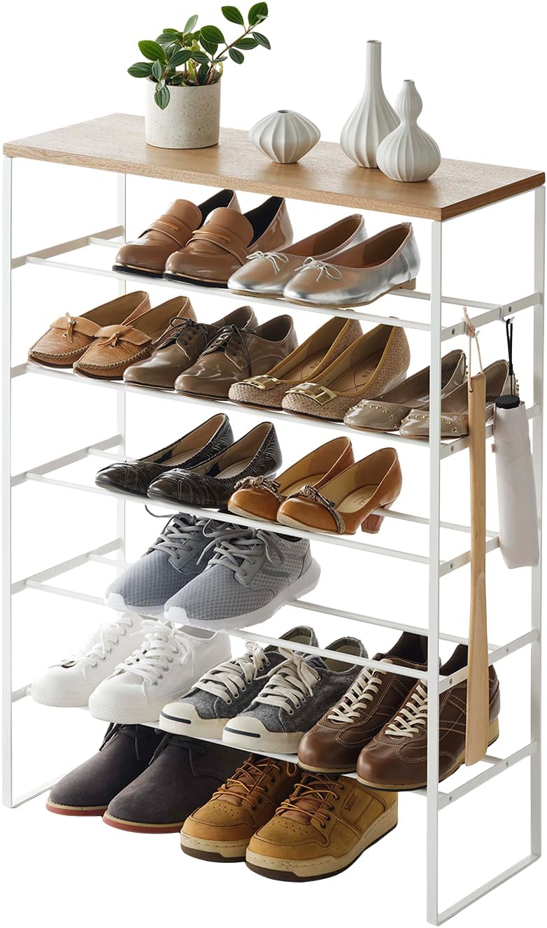 YAMAZAKI Schoenenrek met houten bovenplank - Tower - wit