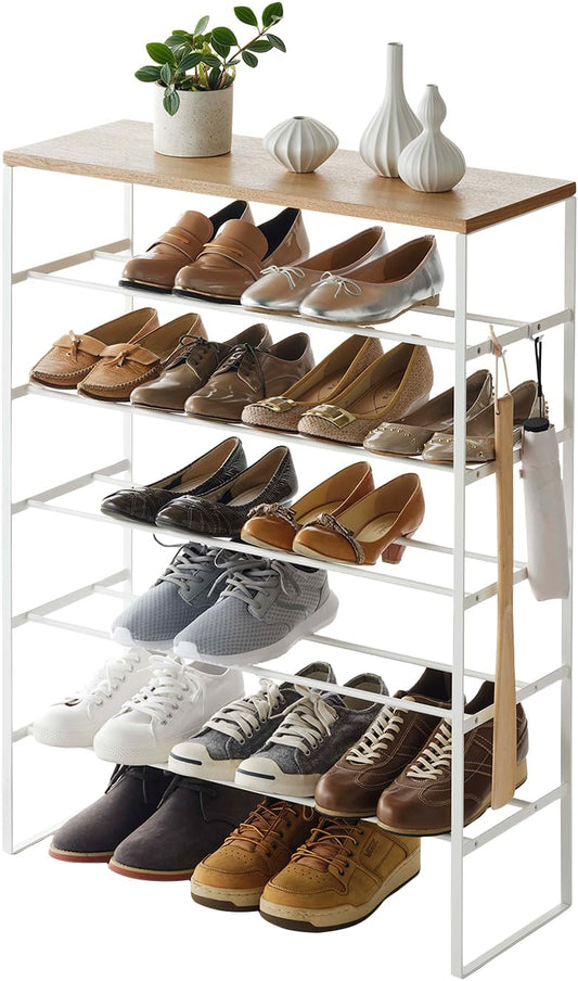 YAMAZAKI Schoenenrek met houten bovenplank - Tower - wit