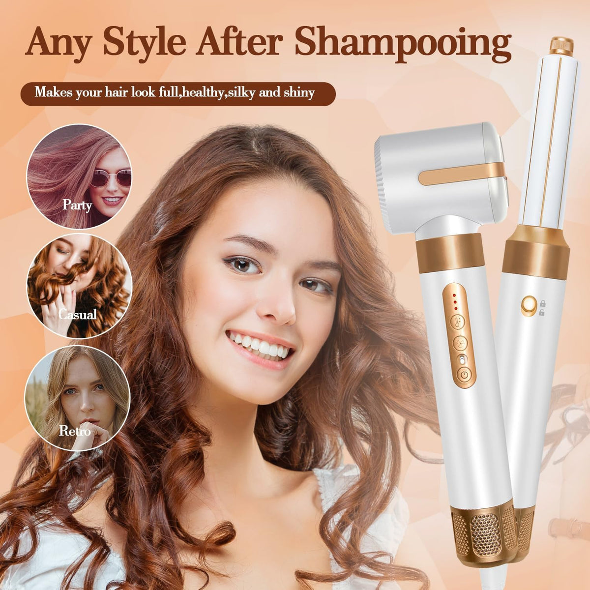 7-in-1 haardroger, snelle haardroger, stylinggereedschapsset, heteluchtborstel, diffuser, mondstukken, stijlkam, krulstaaf, volumizer (wit)