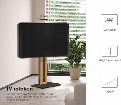 FITUEYES Design Vloer TV-standaard voor 32-65 Inch TV's Beukenhout Hoogteverstelling Vrijstaande TV-standaard ±30° Draaibaar Kabelbeheer Zen Serie