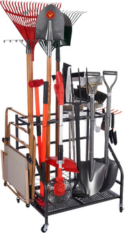 Tuingereedschap Opbergen - Gereedschapsorganizer - Tuingereedschapsrek - met Haken - Wielen - 3-tier Metalen Utility Planken - Opslag Houder - voor Gazon - Schuur - Garage - Tuin - 71 x 26.5 x 71.5 cm - Zwart