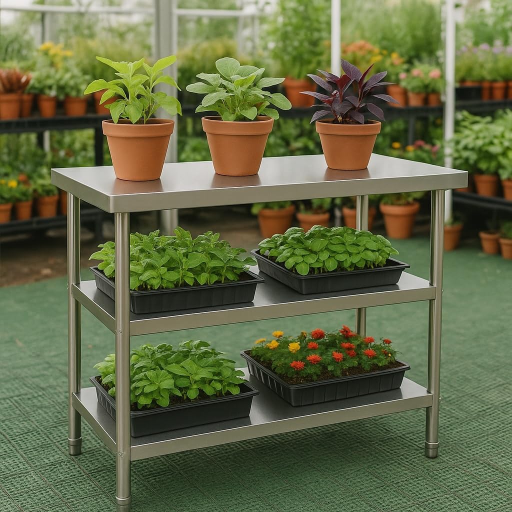 Wiltec roestvrijstalen werktafel 120x60x85 cm, horeca keukentafel 120 kg met 2 planken, gastronomie keukenwerktafel met opslagplanken, rvs restaurant bereidingstafel tafelblad