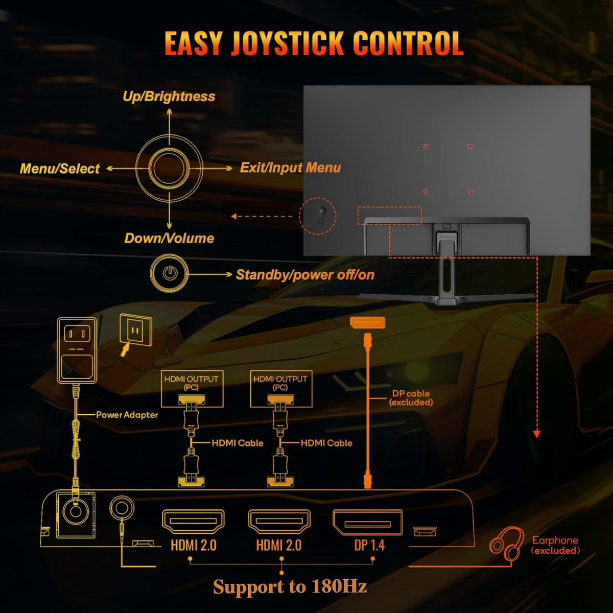 Minifire Gaming monitor 27 inch, 180Hz, 1ms, AdaptiveSync, IPS, 2xHDMI 2.0/1xDP 1.4 ports, FHD, sRGB 110%, PC display (MFG27F2 HDMI cable included) - QUORE