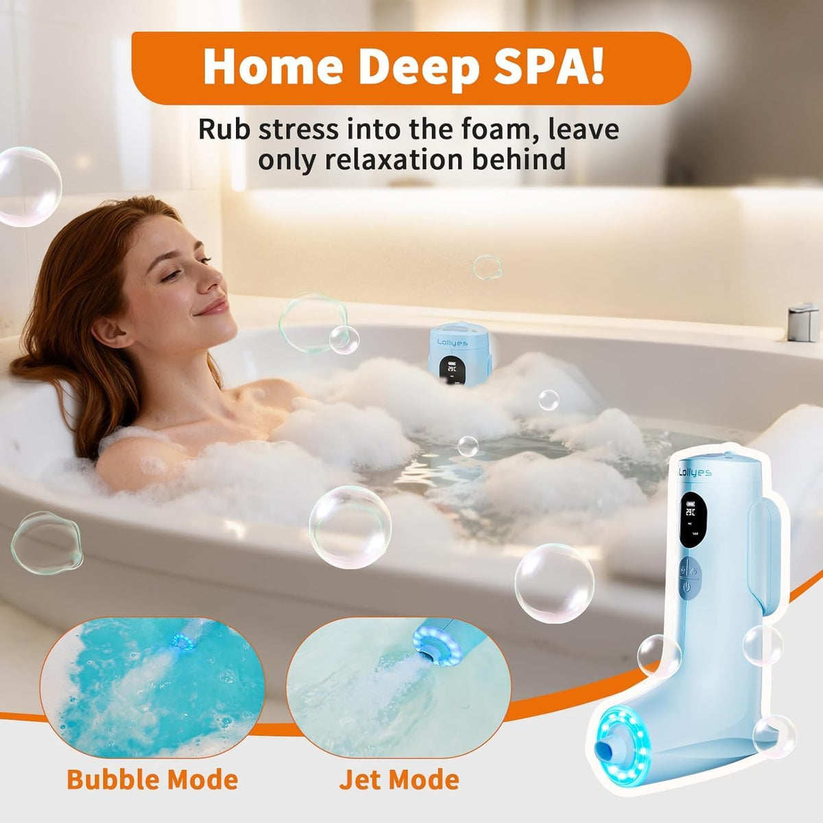 Bath Jet Spa, Bubble/Jet-modus, draadloze draagbare badkuipaccessoires met 2600mAh batterij, IP67 waterdicht, led-licht en temperatuurweergave, 3 snelheden verstelbaar, ideaal ontspannend cadeau voor