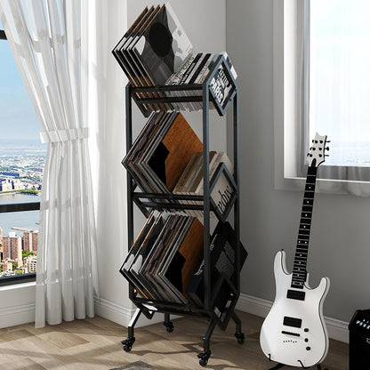 Vinyl Opbergrek Op Wielen – Platenrek – LP Opbergrek – Vinyl Rek – Platenhouder – Tot 150 LP’s – Stevig Metalen Frame Met Poedercoating