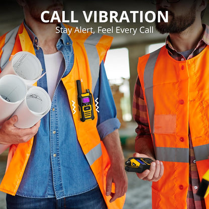 Radioddity HD-1 Walkie Talkie IP67 waterdicht, vergunningsvrij, robuuste PMR stof- en schokbestendig groepsgesprek met één knop SOS-alarm dubbele PTT USB-C-oplaadstation en basisstation, 4 stuks, geel