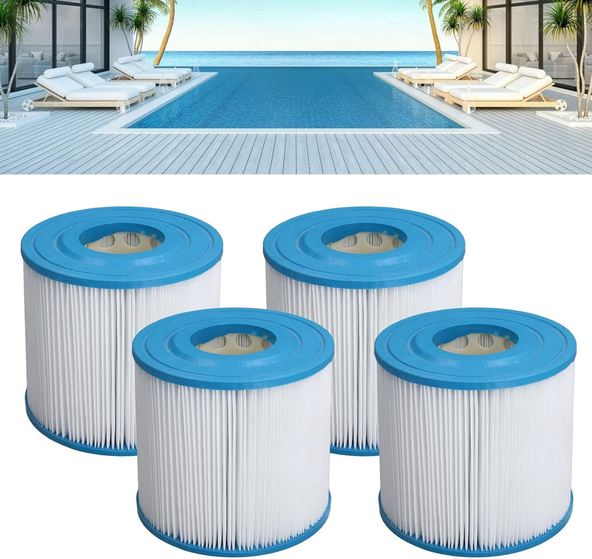 Zwembadfilterpatroon – Filterelement – Filterpatroon – Filtercassette – Vervangingsfilter – Set van 4 – PP Polyestervezelweefsel – Gevouwen Ontwerp met Groot Filteroppervlak