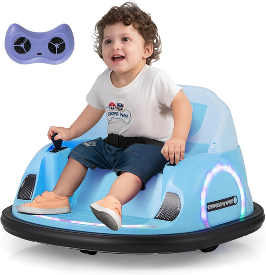 FANTASK Autoscooter voor kinderen, elektrische bumper auto met knipperende ledlampen, afstandsbediening, muziek en 360 graden rotatie, kinderstep voor kinderen vanaf 18 maanden, blauw
