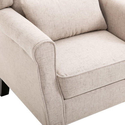 Fauteuil Beige Stof – Loungestoel – Televisiestoel – Relaxstoel – Bureaustoel – Stevig Eikenhout Frame – Zacht Gevoerd Zit- en Rugkussen