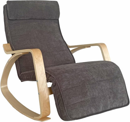 WeHome Swing Amor Schommelstoel met armleuningen van hout, Rocking Chair, schommelstoel met verstelbare voetensteun, woonkamerstoel, slaapkamerstoel (stof, donkergrijs)