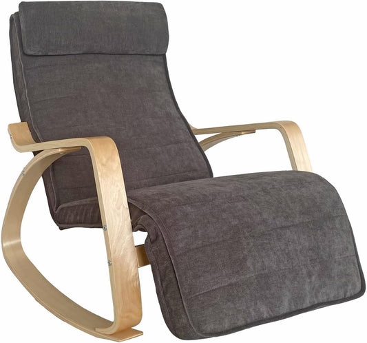WeHome Swing Amor Schommelstoel met armleuningen van hout, Rocking Chair, schommelstoel met verstelbare voetensteun, woonkamerstoel, slaapkamerstoel (stof, donkergrijs)