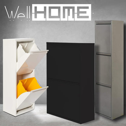 WELL HOME Metalen vuilnisemmer met 3 vakken, 3 x 17 l (51 l), glanzend grijs