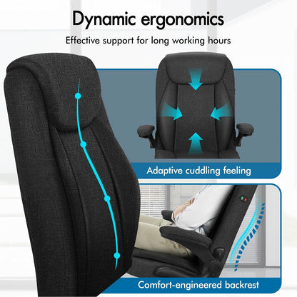ALFORDSON Massage Bureaustoel, Ergonomische Computerstoel met Armleuning, Stoffen Bureaustoel, Draagvermogen 150 kg, Rugleuning 90-135°, In Hoogte Verstelbaar, Zwart