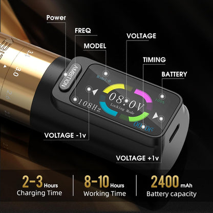 Draadloze Tattoopen – Tattoo Machine – Rotary Pen – Tattoo Cartridge – Tattoomasjien – 6 Verstelbare Slagen 2,2-4,2 mm – 2400 mAh Batterij Met LED Display