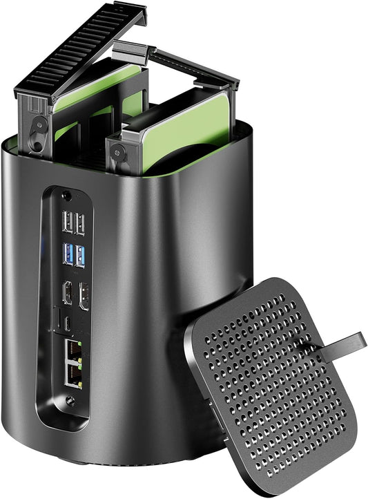 AOOSTAR R7 2 Bay Desktop NAS Mini PC, NAS Server Ryzen 7 5825U No RAM No SSD, 2*3.5" SATA Memory (up to 2*22TB), 2*M.2 NVMe slots, 4K HDMI, 2*2.5G, WiFi6, Network Attached Storage - QUORE