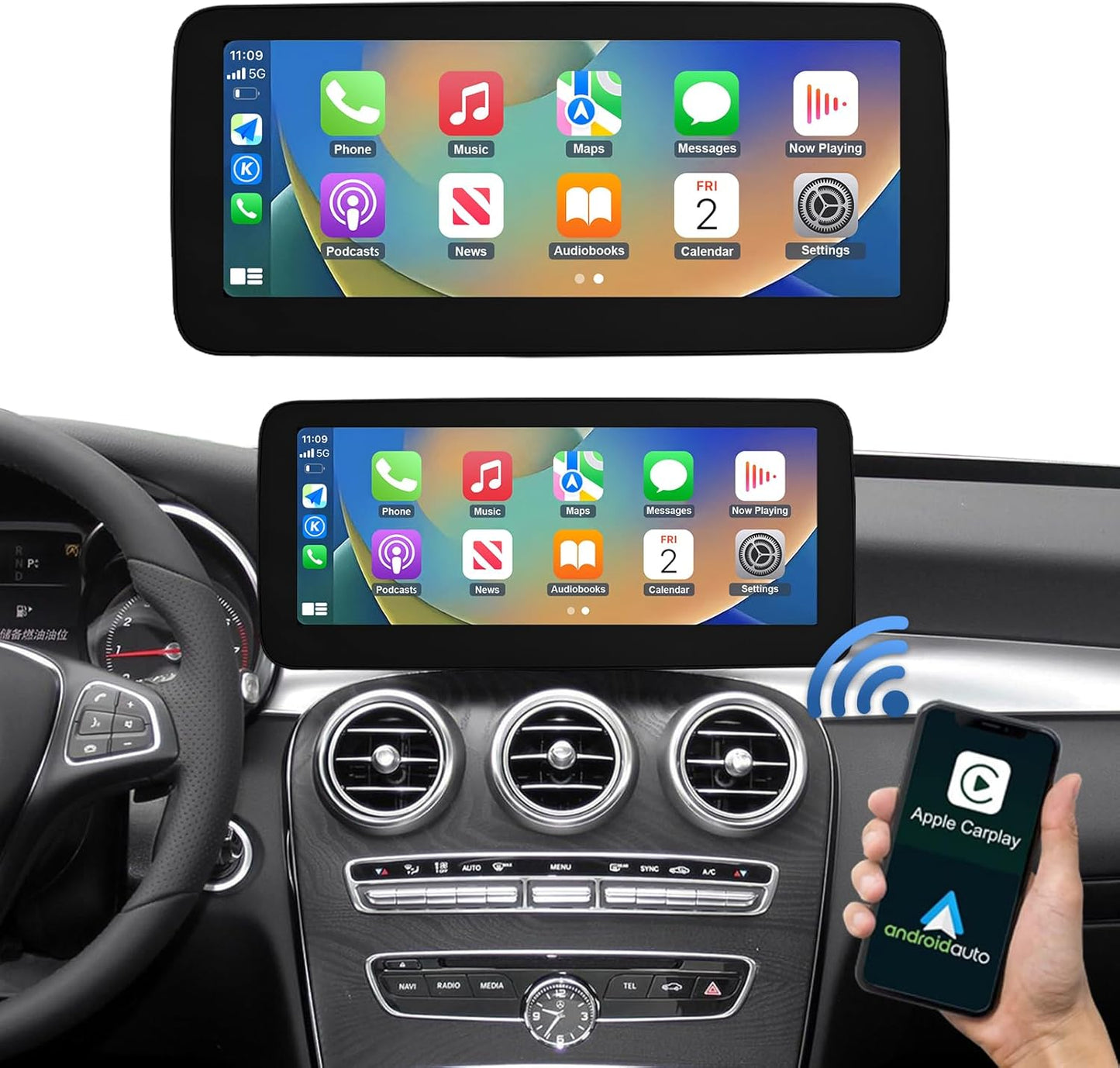 Road Top 12.3 Inch Autoradio Draadloze CarPlay Android Auto Touch Screen voor Mercedes Benz C GLC V Klasse W205 W447 2016-2018 Jaar met NTG5.0, Ondersteuning Mirrorlink