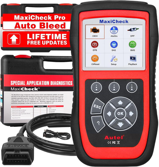 Autel MaxiCheck Pro Autoontluchtingsscantool voor het ontluchten van ABS-remmen, OBD2 ABS SRS diagnosescanner, oliereset, BMS, EPB, airbag, SAS-diensten voor bepaalde voertuigen