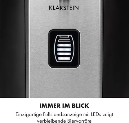 Klarstein Beerkules bierdispenser bierkoeler - voor alle 5 l fusten met en zonder uitgiftesysteem, drukmedium: CO2, incl. 3 patronen, compressiekoeling: koeltemperaturen van 2-12 ° C, zilverzwart