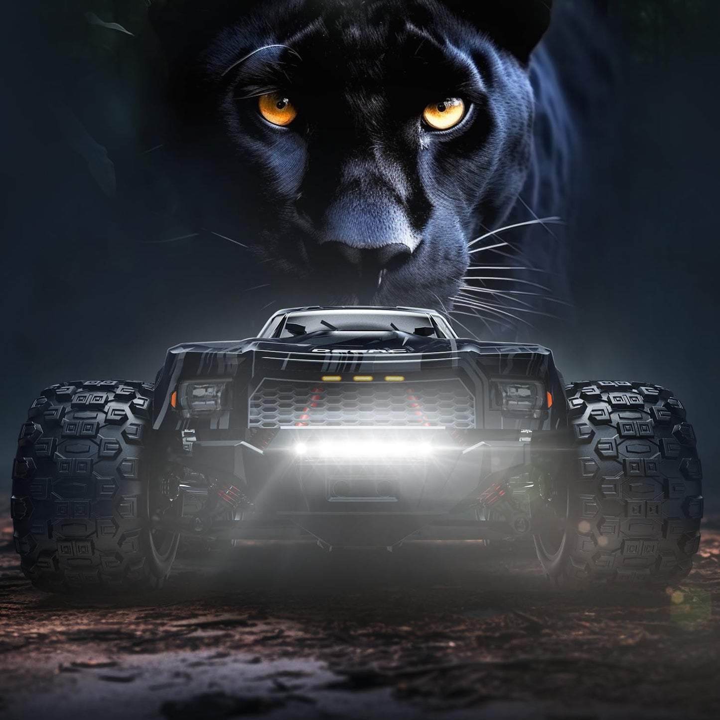 DEERC Op afstand bestuurde auto, 1:14, borstelloze motor, 75 km/u, 4WD RC monstertruck met gekleurd licht, 2 accu's, 2,4 GHz all-terrain raceauto, crawler speelgoed, cadeau voor kinderen
