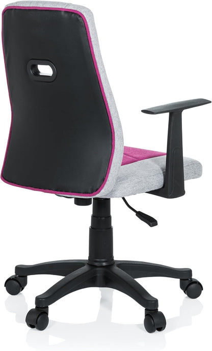 hjh OFFICE 670930 kinderbureaustoel KIDDY EXTRA stof grijs/pink met armleuningen comfortabele bekleding kinderstoel bureau chair