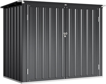 Outsunny afvalcontainerbox voor 2 containers met slot en openklapbaar deksel - Weerbestendig - Donkergrijs - Verzinkt staal - QUORE