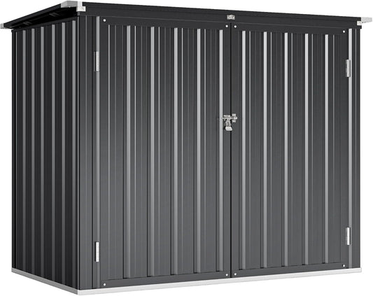 Outsunny afvalcontainerbox voor 2 containers met slot en openklapbaar deksel - Weerbestendig - Donkergrijs - Verzinkt staal - QUORE