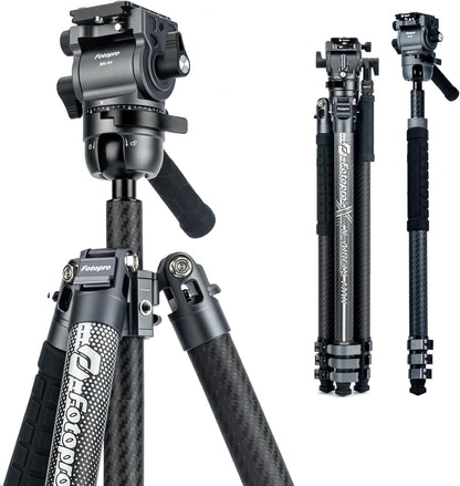 Koolstofvezel Statief – Grijs – Camerastatief – Reisstatief – Videostatief – Monopod – 3K Koolstofvezel – Hydraulische 360° Kogelkop