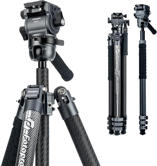 Koolstofvezel Statief – Grijs – Camerastatief – Reisstatief – Videostatief – Monopod – 3K Koolstofvezel – Hydraulische 360° Kogelkop