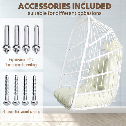Chihee Opvouwbare rieten rotan hangstoel schommel - binnen/buiten patio rieten hangstoel met roestvrijstalen hangset ketting schakel UV-bestendig kussen voor slaapkamer/balkon