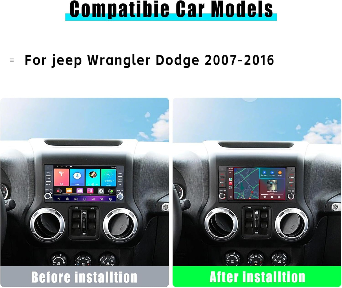 autoradio met draadloze CarPlay & Android Auto | Compatibel met Jeep Wrangler Commander Dodge Chrysler | Linux-systeem | 3S snelstart | OEM-geluidskwaliteit | IPS-touchscreen