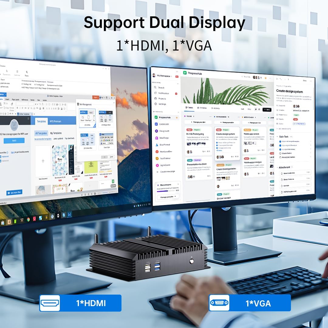 Fanless Industrial PC with Core i7-5500U, Mini Computer 16GB RAM, 512GB SSD, 1xHDMI, 1xVGA, 2xRS232 COM, Dual LAN, WiFi, Supports 4G Module, Windows 10 Pro - QUORE