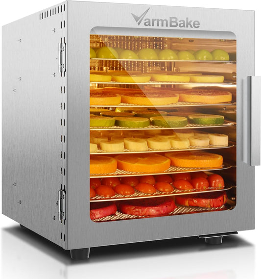Droogautomaat roestvrij staal, 8 etages, 30-90 °C, kleine droogautomaat, 0,5 m² droogoppervlak, 500 W, droogapparaat voor levensmiddelen, droogautomaten voor fruit, vlees, groenten en 316