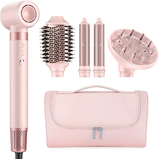 MESCOMB 5-in-1 haarstyler & airstyler met ionenföhn en auto-krultangset, professionele styling, volume, krullen en drogen zonder schade door hitte – met diffuser en reistas