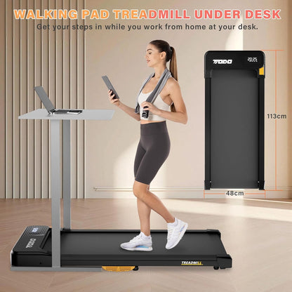 TODO Walking Pad, loopband voor thuis met helling, loopband, bureau, 1-6 km/u, elektrische loopband voor kantoor met afstandsbediening en apps-bediening, 2,5 pk motor, lcd-display
