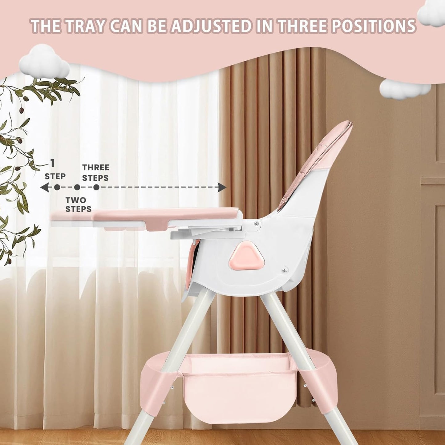 Opvouwbare Kinderstoel - Met Grote Antislipmat en Speelgoedrek - 6 Maanden en Ouder - Roze