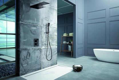 Inbouwthermostaat Douche – Thermostaatkraan – Regendouche – Waterval Douche – Wandmontage – 48x33,5 cm Sproeier – Mat Zwarte Afwerking – Constante Temperatuur Met Turn Clean System