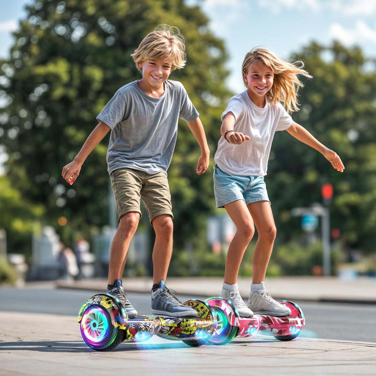 SISIGAD 6,5 inch hoverboard met Bluetooth-luidspreker, zelfbalancerende scooter, motor met gekleurde lampjes en LED-verlichting，Roze camouflage