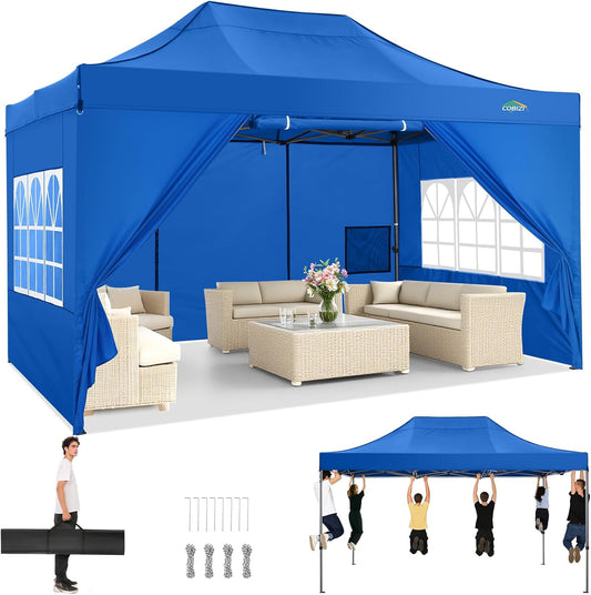 TOOLUCK Vouwpaviljoen, paviljoen, 3 x 4,5, waterdicht, stabiel, outdoor, opvouwbaar, uv-bescherming 50+, partytent met 4 zijpanelen, blauw