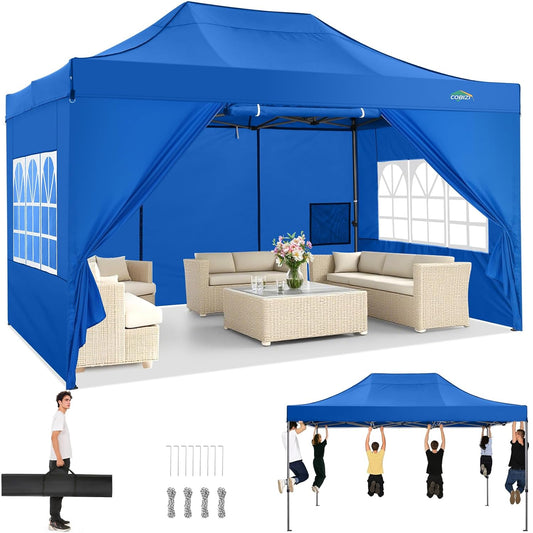 COBIZI 10x10 pop-up luifeltent, zwaar belastbaar, zonder zijwanden, eenvoudige installatie, commerciële feesttent voor buiten, 100% waterdicht, paviljoen voor huwelijkstent, 3 in hoogte verstelbaar