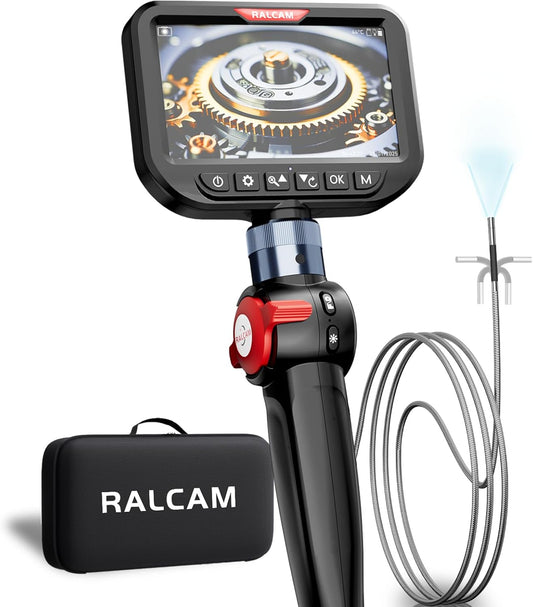 Ralcam Endoscoopcamera met licht, endoscoopcamera met 210° beweegbare kop, 3,9 mm sonde, 5 inch HD-scherm, IP67 inspectiecamera, 1,5 m roestvrijstalen serpentinebuis, buiscamera voor auto en huis
