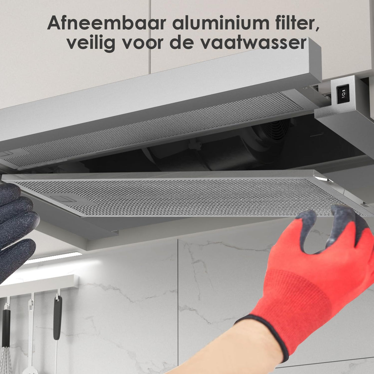 Telescopische afzuigkap 60cm 350m³/h Inbouw Afzuigkap 600mm met LED Licht 2 Snelheden Geïntegreerde Keuken Afzuigkap Ventilator