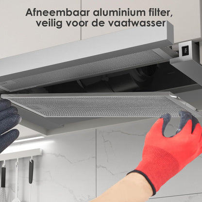 Telescopische afzuigkap 60cm 350m³/h Inbouw Afzuigkap 600mm met LED Licht 2 Snelheden Geïntegreerde Keuken Afzuigkap Ventilator