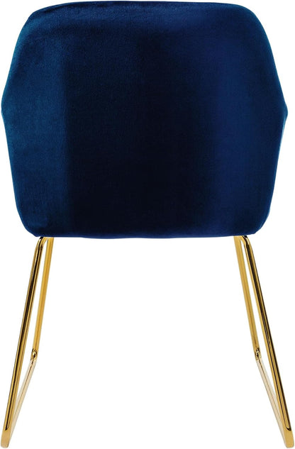 Eetkamerstoel – Keukenstoel – Woonkamerstoel – Stoel – Kuipstoel – Fluwelen Bekleding Blauw – Goudkleurig Metalen Frame – Ergonomische Rugleuning en Armleuningen