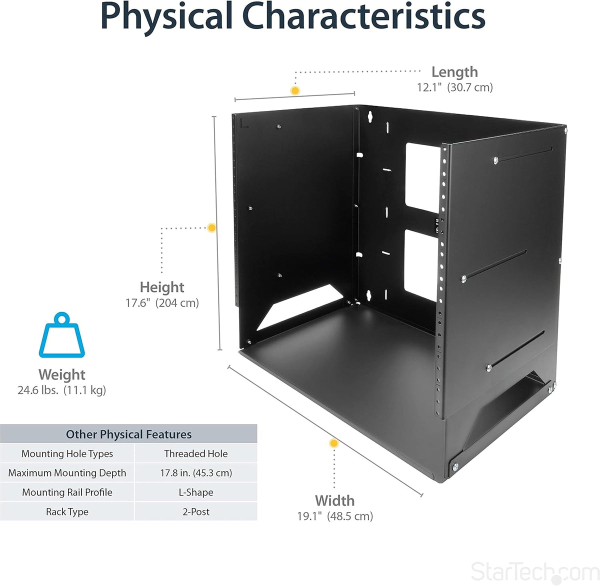 Serverrack 8U – Wandrack, Netwerkrack, Open Frame Rack, Wandmontage Rack – Verstelbare Diepte 30,0 Tot 45,7 Cm – Ingebouwd Schap 30 Cm