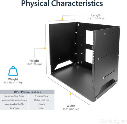 Serverrack 8U – Wandrack, Netwerkrack, Open Frame Rack, Wandmontage Rack – Verstelbare Diepte 30,0 Tot 45,7 Cm – Ingebouwd Schap 30 Cm