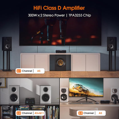 Douk A5 Stereo versterker met TPA3255 chips, Class D Amplifier High-Pass filter, mini-versterker voor desktop-plankluidsprekers