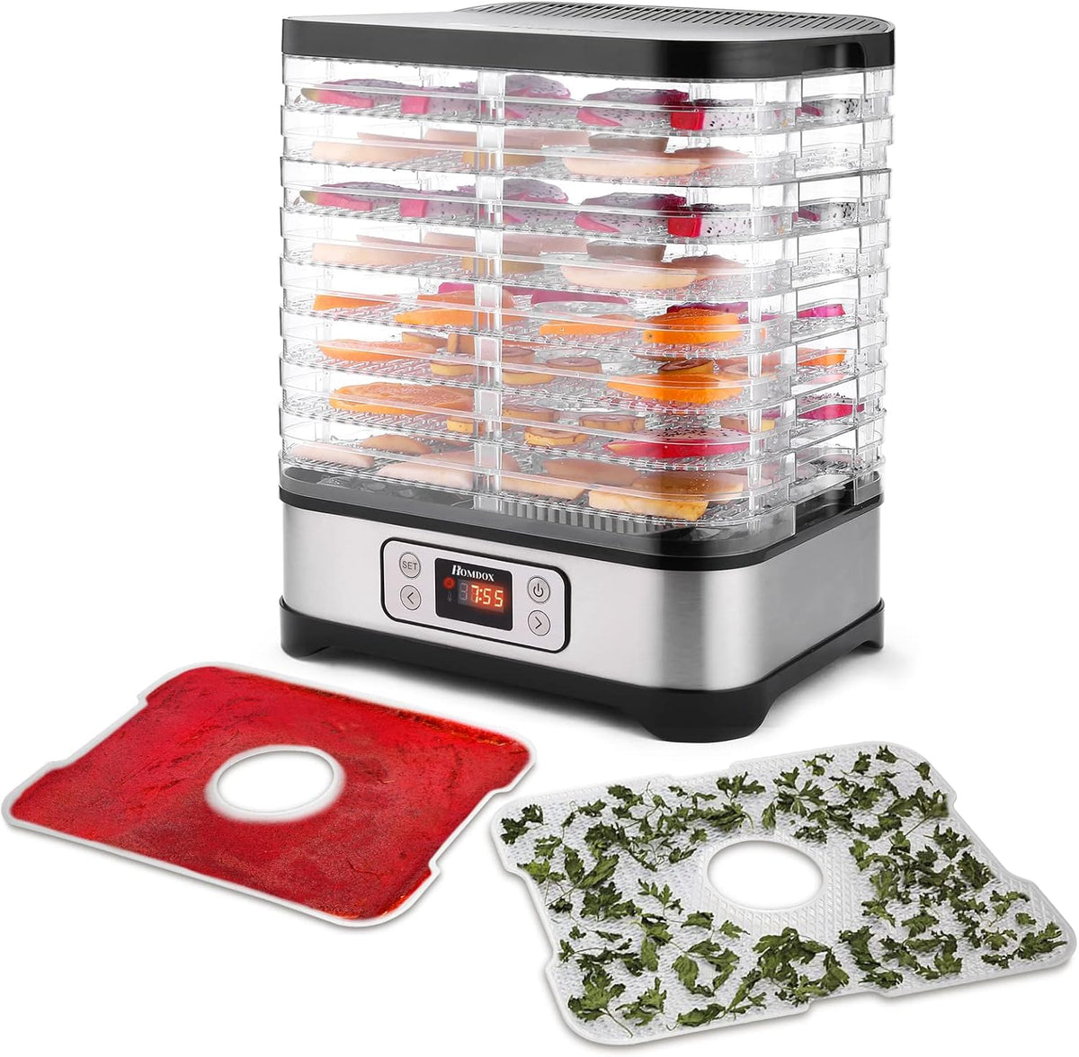 Nictemaw Voedseldroger met 8 etages, 400 W, premium roestvrijstalen dehydrator met timer en temperatuurregelaar, 35-70 °C, professioneel droogapparaat voor Beef Jerky, gedroogde vruchten en groenten